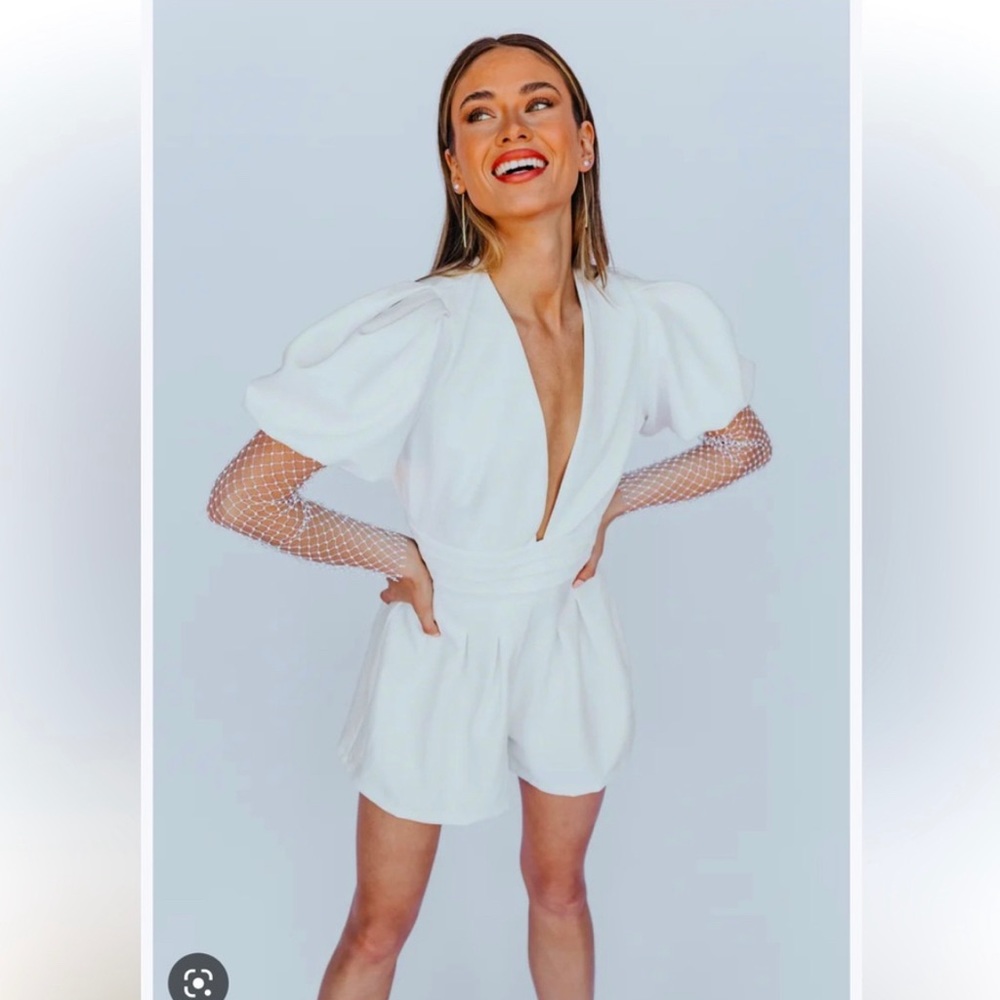 Untamed Petals White Bridal Romper- Small